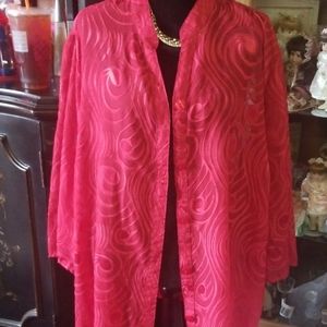 Red plus size button up blouse